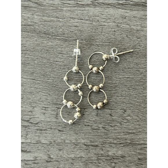 Cute Dainty Silver Tone Ring Post Earrings - Picture 3 of 3
